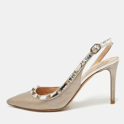 Metallic Patent and Leather Rockstud Slingback Pumps Size 38 - Valentino - Modalova