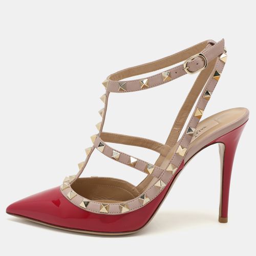 Beige Patent and Leather Rockstud Ankle Strap Pumps Size 39 - Valentino - Modalova