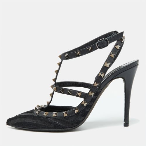 Leather and Calf Hair Rockstud Ankle Strap Pumps Size 40 - Valentino - Modalova