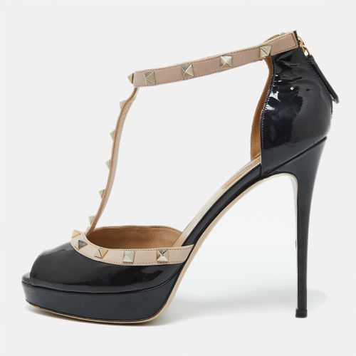 Beige Patent Leather Rockstud Platform Peep Toe Pumps Size 39.5 - Valentino - Modalova