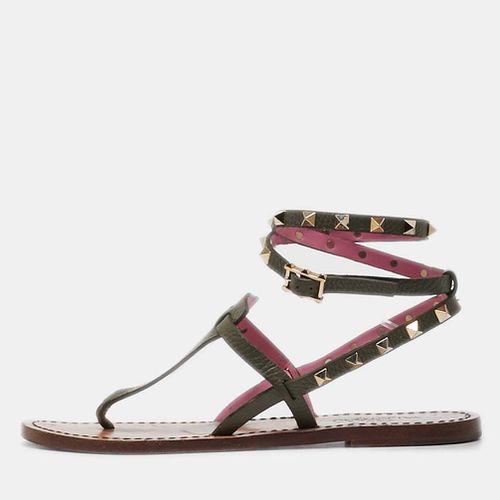 Army Leather Rockstud Ankle Wrap Flat Sandals Size 38.5 - Valentino - Modalova