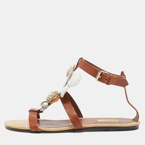 Leather Flower and Leaf Strappy Flat Sandals Size 40.5 - Valentino - Modalova