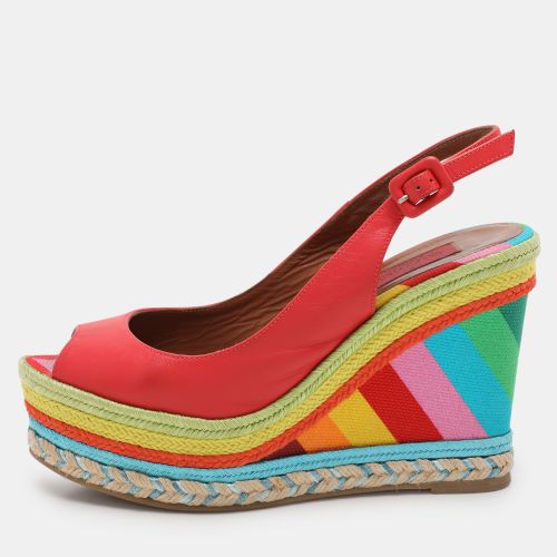 Leather Peep Toe Slingback Rainbow Wedge Sandals Size 38.5 - Valentino - Modalova