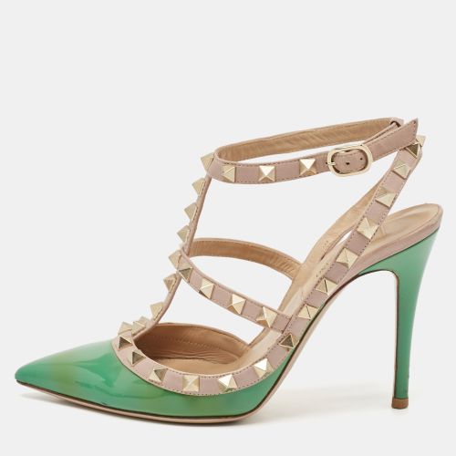 Beige Leather Rockstud Strappy Pointed Toe Pumps Size 35 - Valentino - Modalova