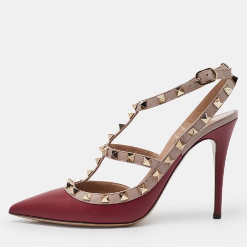 Pink Leather Rockstud Strappy Pointed Toe Pumps Size Size 39 - Valentino - Modalova