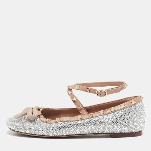 Beige/ Leather Crystal Embellished Rockstud Ballet Flats Size 39.5 - Valentino - Modalova