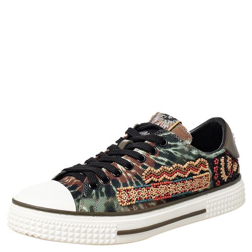 Canvas And Rubber Cap Toe Embellished Low Top Sneakers Size 38 - Valentino - Modalova