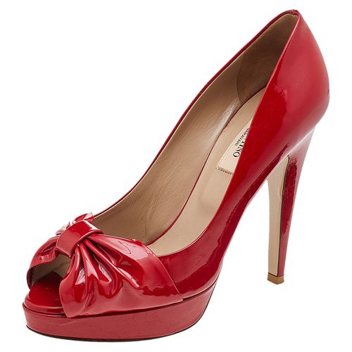 Patent Leather Bow Peep Toe Pumps Size 36 - Valentino - Modalova