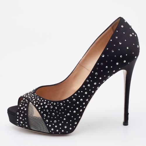 Satin and Mesh Crystal Embellished Platform Pumps Size 37.5 - Valentino - Modalova