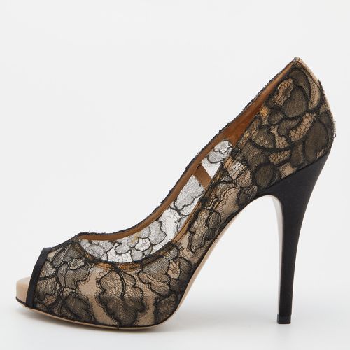 Lace and Satin Peep Toe Pumps 39 - Valentino - Modalova