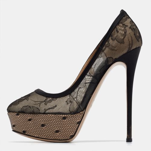 Black/ Mesh and Lace Platform Pumps Size 36 - Valentino - Modalova