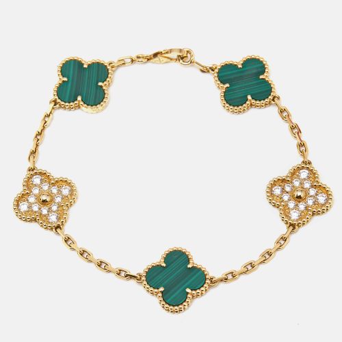 Vintage Alhambra Malachite Diamond 18k Gold 5 Motif Station Bracelet - Van Cleef & Arpels - Modalova