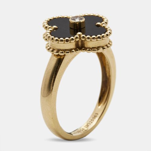 Vintage Alhambra Onyx Diamond 18k Gold Ring Size 54 - Van Cleef & Arpels - Modalova