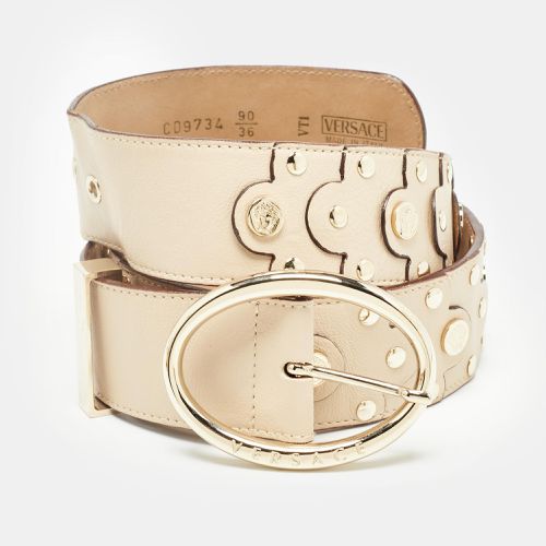 Leather Studded Oval Buckle Belt 90CM - Versace - Modalova