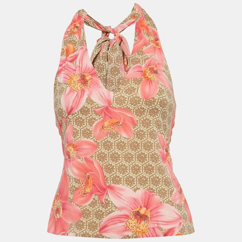 Floral Print Silk Drape Style Halter Neck Top S - Versace - Modalova