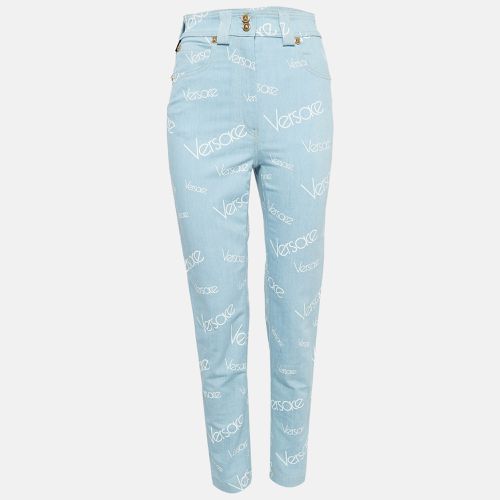 Light Logo All Over Print Denim Skinny Jeans S Waist 27" - Versace - Modalova