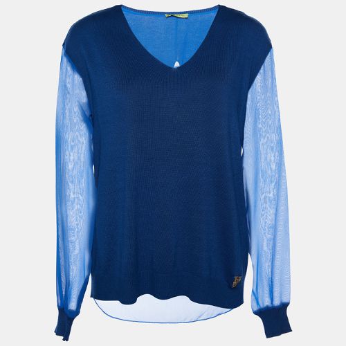 Knit & Chiffon Paneled V-Neck Jumper XXS - Versace - Modalova