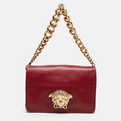 Dark Leather Palazzo Sultan Flap Shoulder Bag - Versace - Modalova