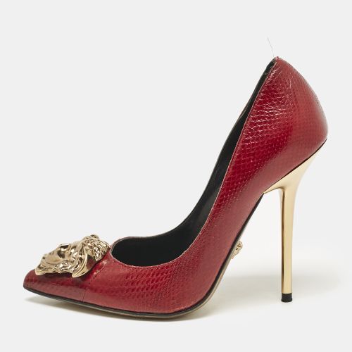 Snakeskin Leather Medusa Pointed Toe Pumps Size 35.5 - Versace - Modalova