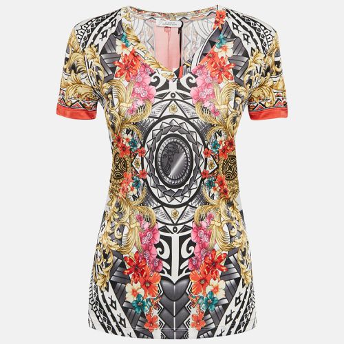 Floral Print Jersey V-Neck T-Shirt M - Versace Collection - Modalova