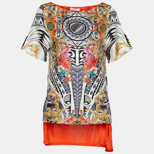 Printed Silk & Jersey Hi-Low Hem Top S - Versace Collection - Modalova