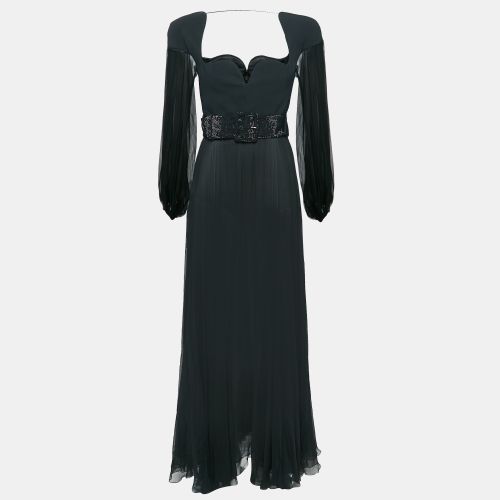 Crepe and Silk Rhinestone Belted Maxi Dress S - Versace - Modalova