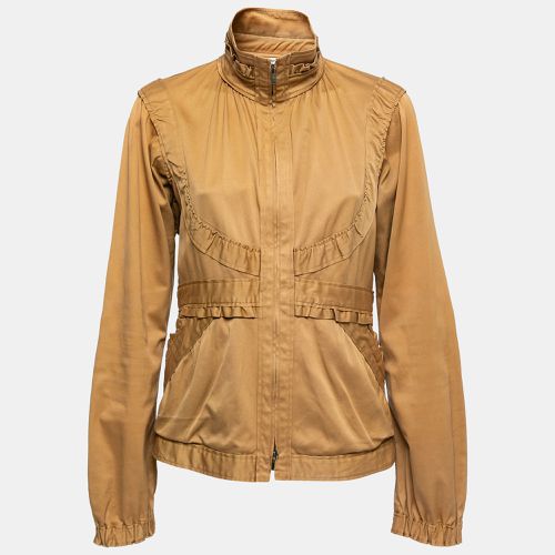 Brown Cotton Ruffled Zip-Up Jacket L - Yves Saint Laurent - Modalova