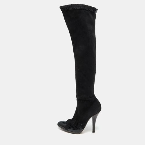 Suede and Patent Leather Knee Length Boots Size 38 - Yves Saint Laurent - Modalova