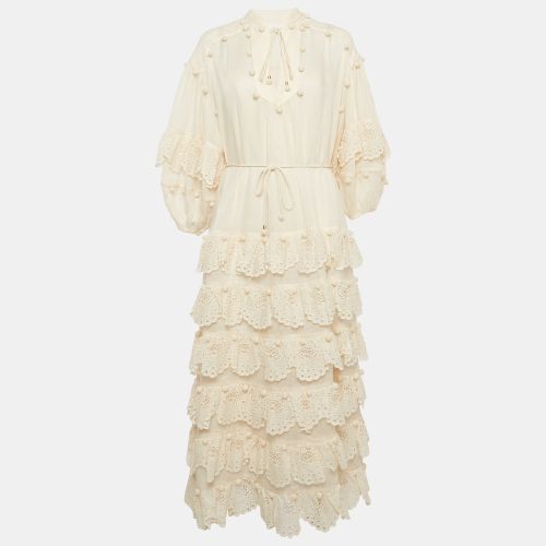 Ramie Broderie Anglaise Tiered Midi Dress M - Zimmermann - Modalova