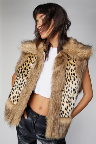 Womens Premium Leopard Faux Fur Trim Vest - - 4 - Nasty Gal - Modalova