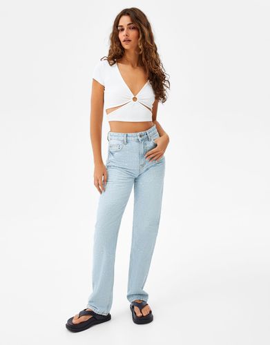 Jeans Straight Textura Laser Mujer 32 - Bershka - Modalova