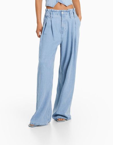 Jeans Wide Pliegues Mujer 34 - Bershka - Modalova