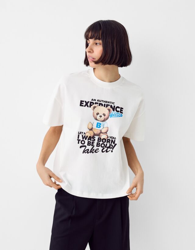 Camiseta Manga Corta Oversize Print Mujer M - Bershka - Modalova