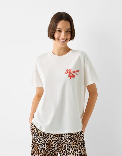 Camiseta Manga Corta Oversize Print Mujer L - Bershka - Modalova