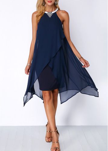 Embellished Neck Asymmetric Hem Chiffon Overlay Dress - unsigned - Modalova