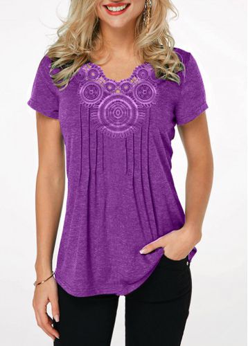 Lavender Crinkle Chest Short Sleeve T Shirt - unsigned - Modalova