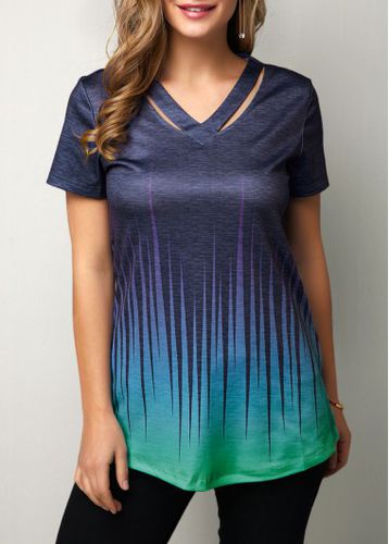 Dazzle Color Cutout Neckline Short Sleeve T Shirt - unsigned - Modalova