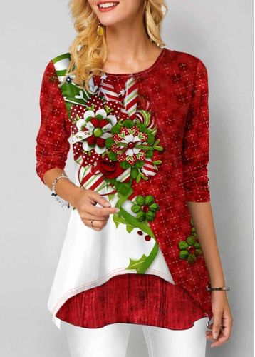 Printed Long Sleeve Round Neck T Shirt - unsigned - Modalova