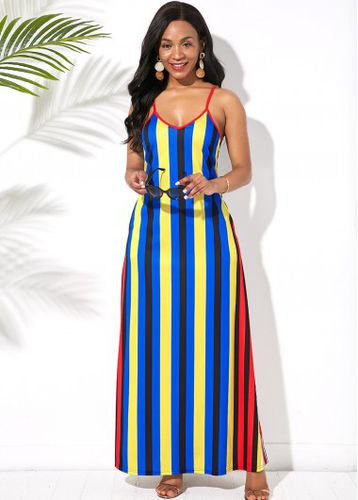 Multi Stripe Spaghetti Strap Side Pocket Maxi Dress - unsigned - Modalova