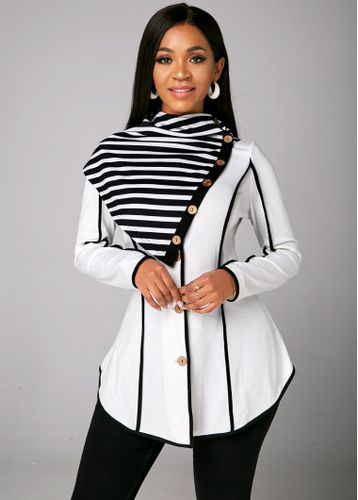 Striped Asymmetric Hem Long Sleeve Sweatshirt - unsigned - Modalova
