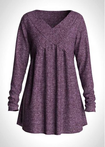 V Neck Long Sleeve Purple T Shirt - unsigned - Modalova
