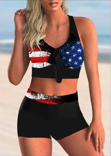 American Flag Print Bowknot High Waist Bikini Set - unsigned - Modalova