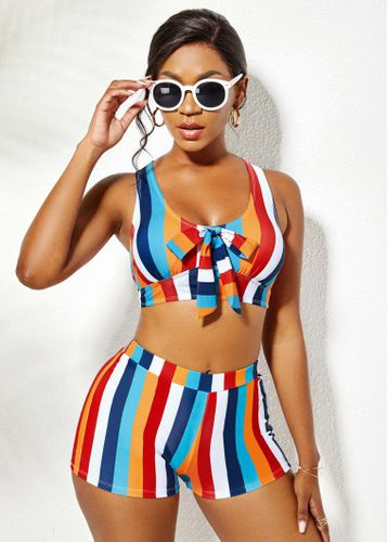 Rainbow Stripe High Waisted Bowknot Bikini Set - unsigned - Modalova