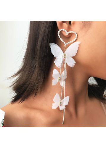 Pearl Detail Butterfly Design Metal Earring Set - unsigned - Modalova