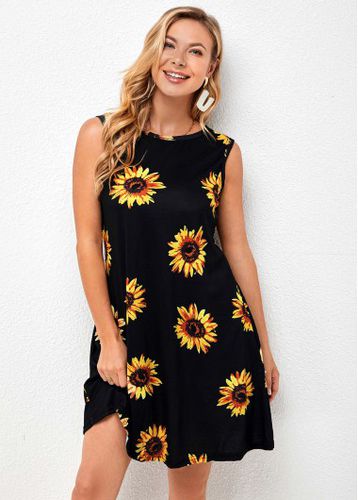 Sunflower Print Sleeveless Round Neck Dress - unsigned - Modalova