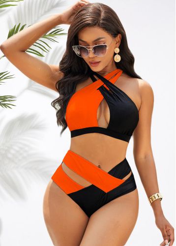 Orange High Waisted Cross Strap Bikini Set - unsigned - Modalova
