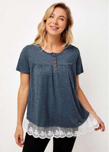 Lace Patchwork Short Sleeve T Shirt - unsigned - Modalova