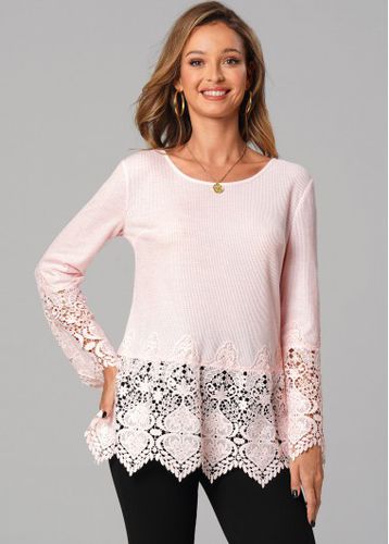 Lace Stitching Round Neck Long Sleeve Valentines T Shirt - unsigned - Modalova