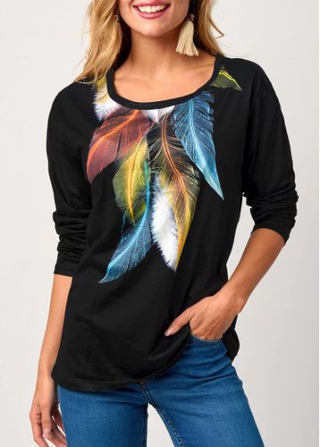 Black Rainbow Feathers Round Neck T Shirt - unsigned - Modalova