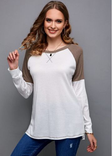 Contrast Round Neck Long Sleeve T Shirt - unsigned - Modalova